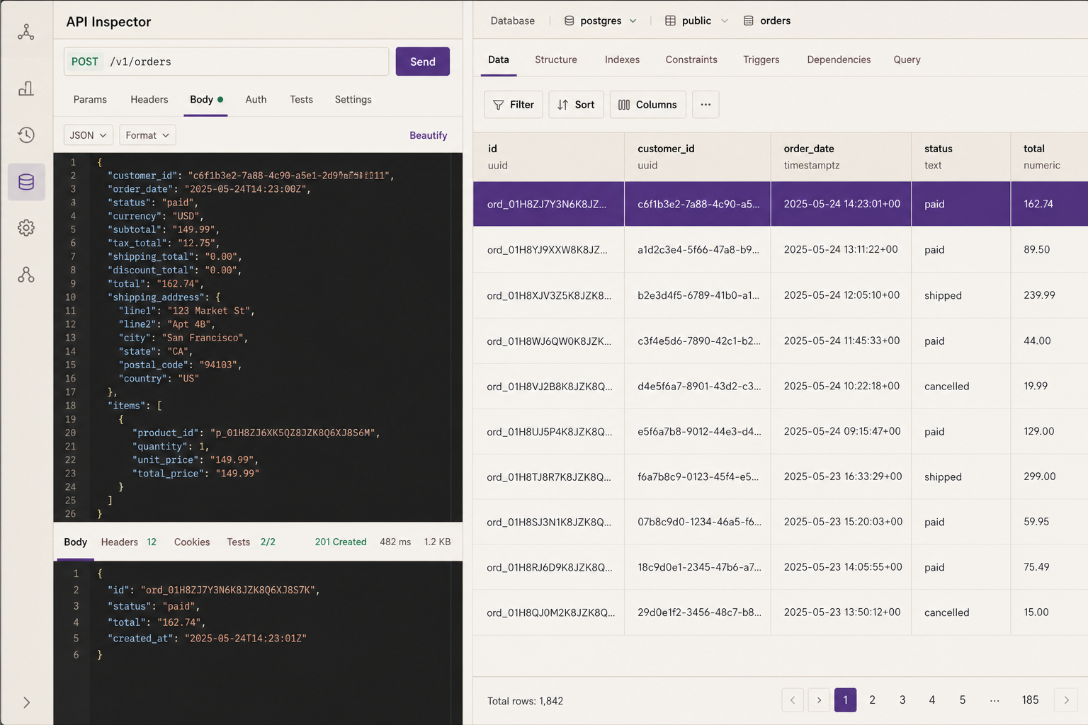 کنسول بک‌اند با REST و جدول PostgreSQL